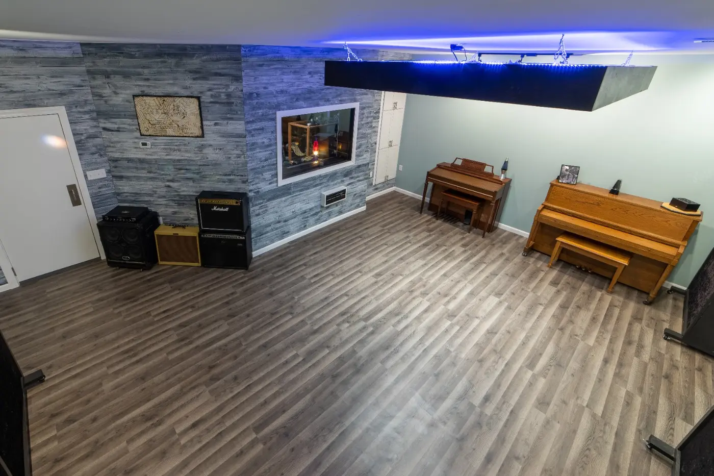 Wide overhead view of the Defunk Studios tracking and rehearsal room